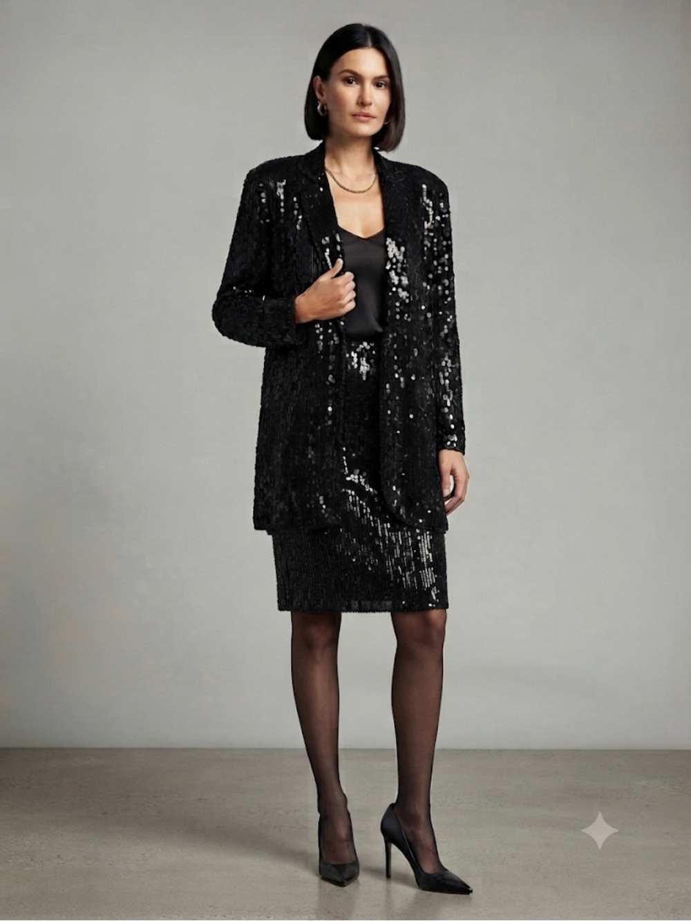 Judith Ann Creations Vintage 80’s 90’s Sequin Midi Skirt & Blazer Set Silk 0089